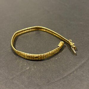 14K Gold Omega Chain Bracelet – Textured Flat, Fold-Over Clasp, Made in Italy